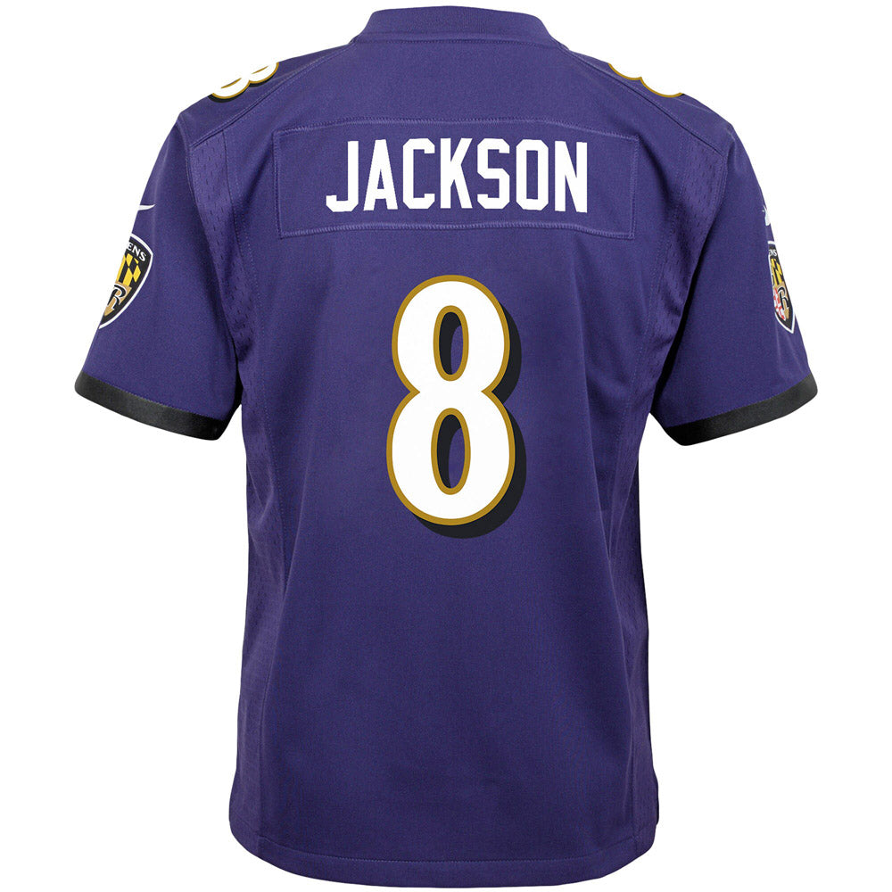 Youth Baltimore Ravens Lamar Jackson Game Jersey Purple